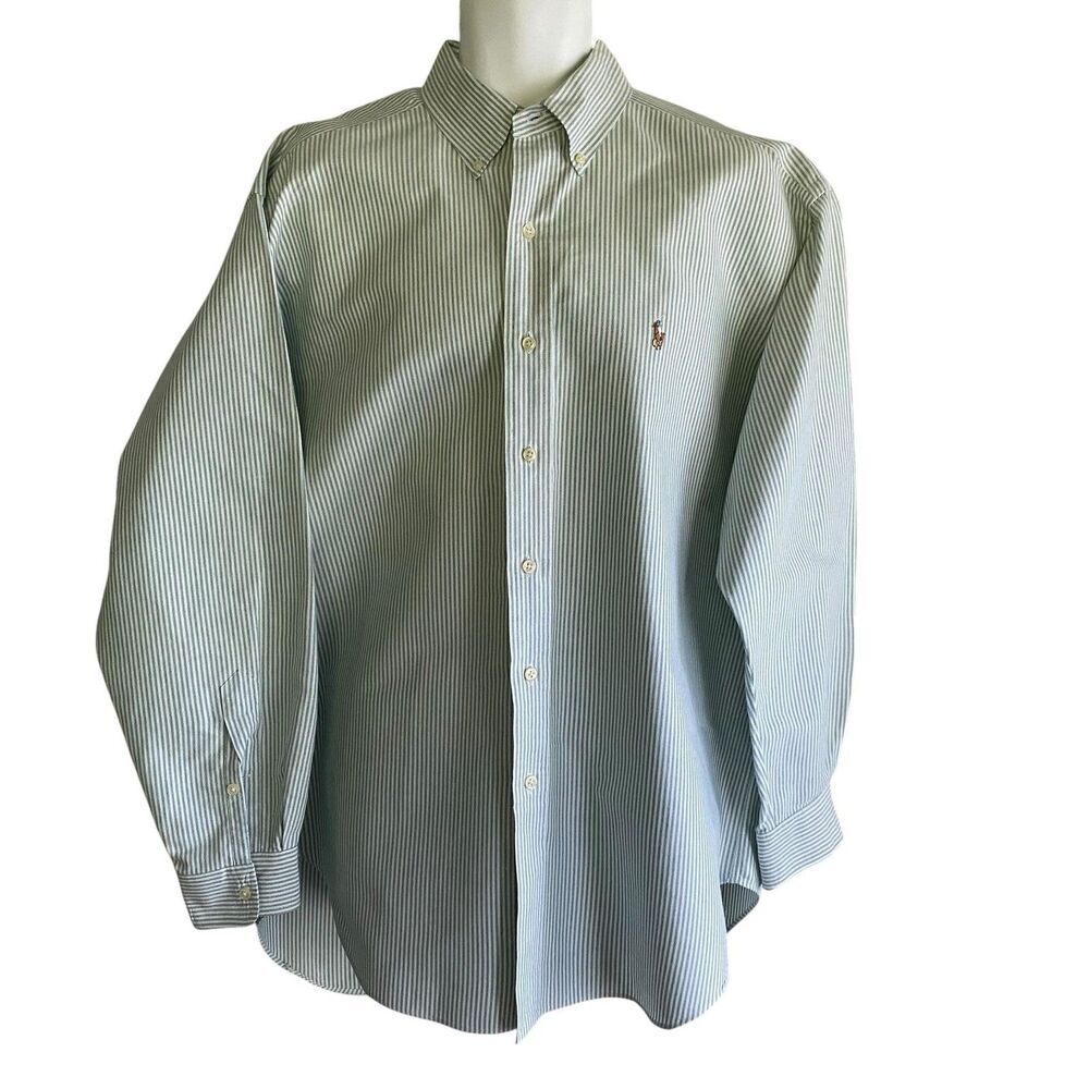 Ralph Lauren Shirt Mens Large Green Stripe Classic Fit Button Down Long Sleeve